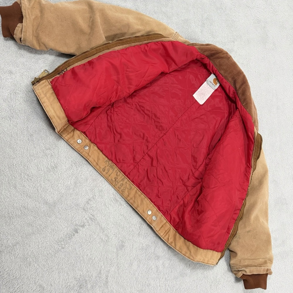 Vintage Carhartt Detroit Jacket Youth Boys 5Y Tan Quilted Red Lined Canvas 90s - Picture 5 of 11